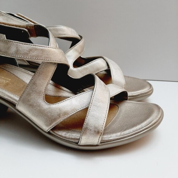 NAOT | Strappy Open Toe Low Heel Shoes Genuine Leather Metallic Champagne Sz 9 - Picture 3 of 16